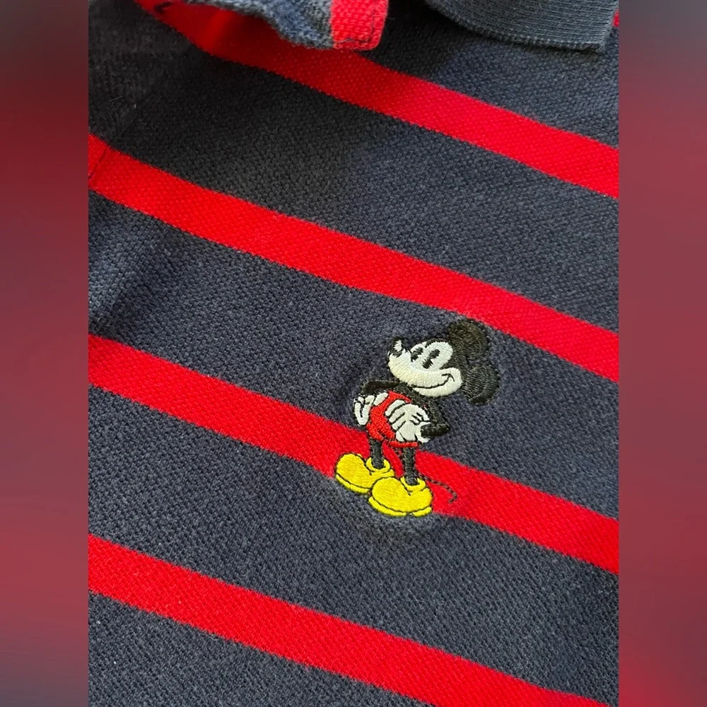 Disney y2K vintage striped polo Navy and Red‎ men’s medium